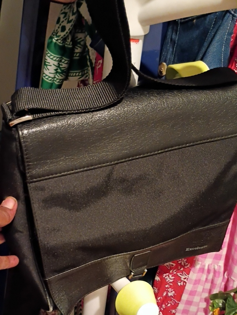 Black Men's Messenger Bag with Leather Accents